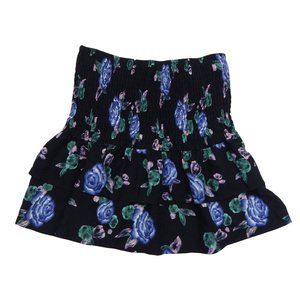 Wild Fable Womens Black Floral Smocked Ruffle Mini Skirt Size Large